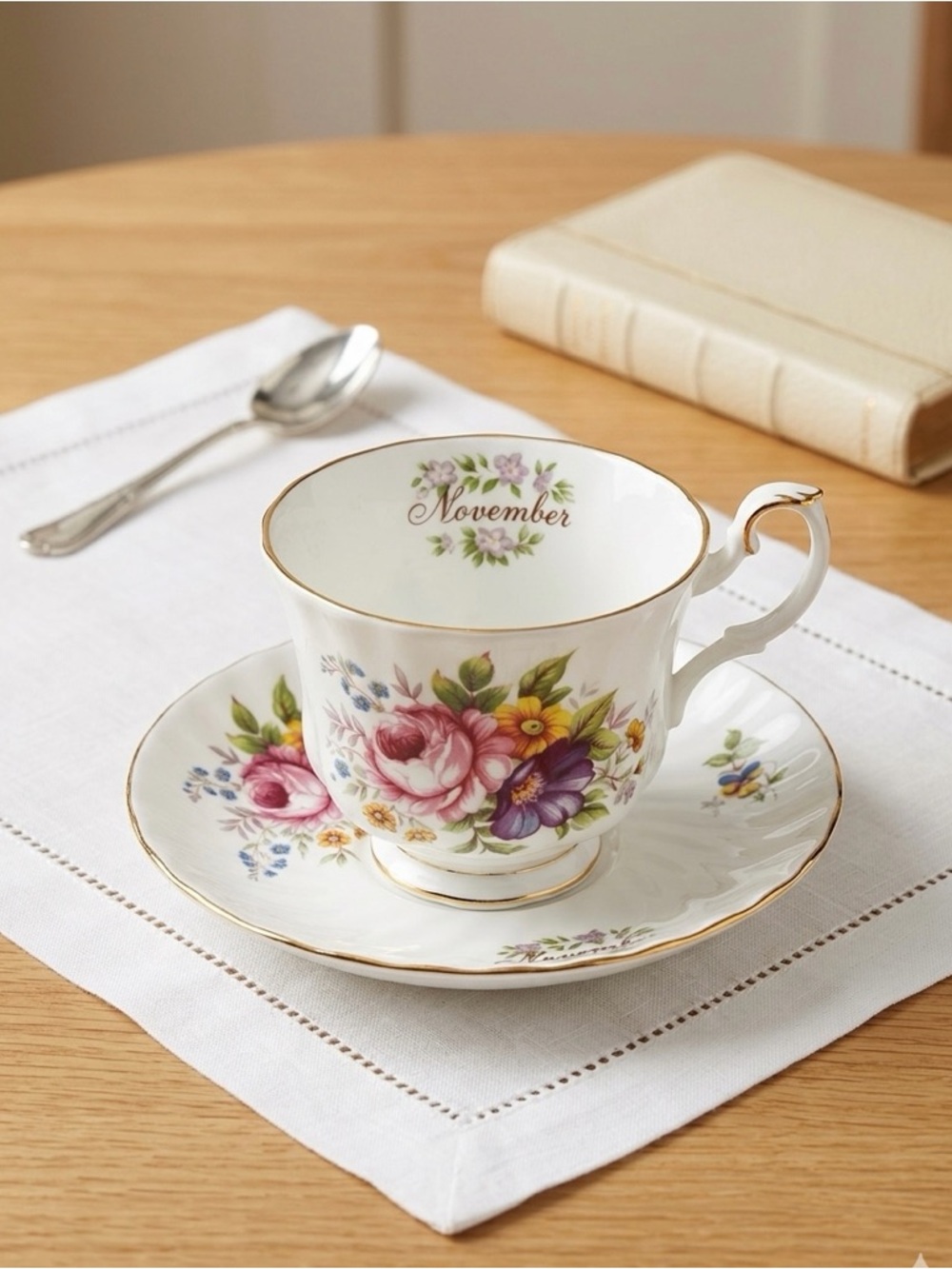 Vintage Staffordshire Collection November Flower of the Month Teacup and Saucer